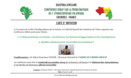 Diaspora Africaine: Conférence débat sur la problématique de l'ethnocentrisme en Afrique - Grenoble - France