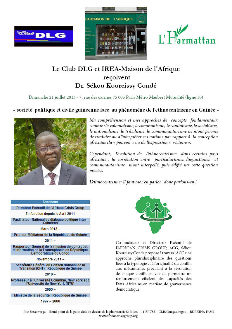 Le Club Demain la Guinée DLG et IREA-Maison de l'Afrique reçoivent Dr. Sékou Koureissy Condé